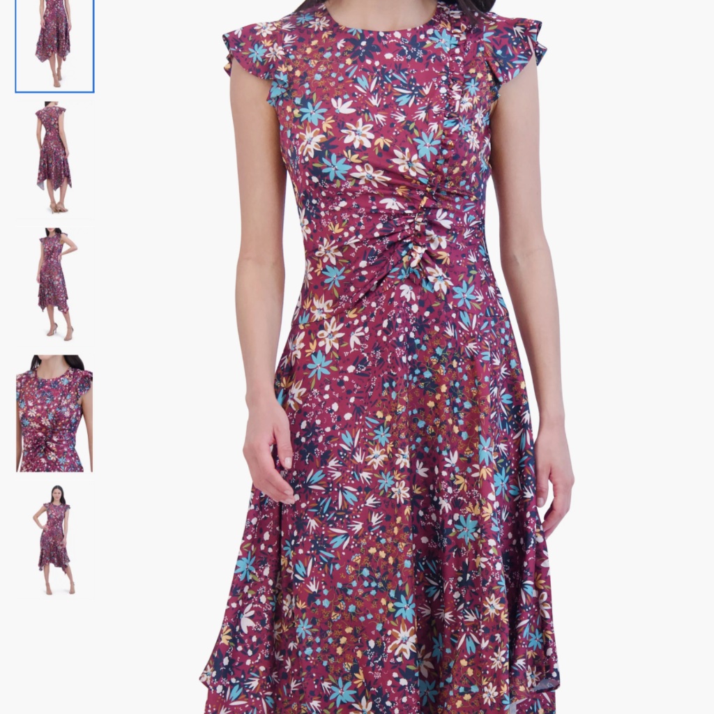 Vince Camuto Floral Satin High-Low Dress, Size 14